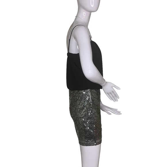 Trixxi Mini Dress Size Small Colorblock Black Blouse and Silver Sequined Skirt - Picture 5 of 8